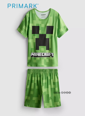 代购英国Primark男童绿色速干我的世界短袖家居服睡衣裤可外穿