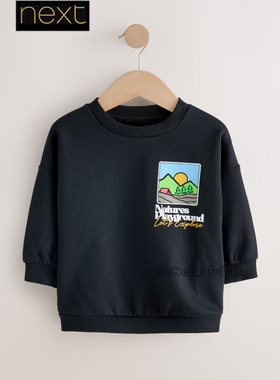 英国Next正品代购男童黑色风景日出印花卫衣运动衫休闲W49-401