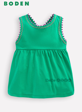 英国Mini BODEN女童绿色刺绣波波球背心无短袖T恤2-14岁新款G5927