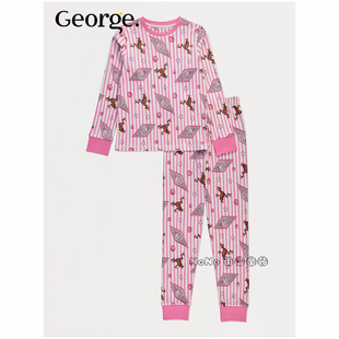 英国乔治George女童款粉色哈利波特长袖家居服睡衣裤全棉1334926