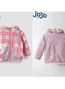 英国JoJo Maman Bebe女童粉白色碎花老鼠双面穿外套加厚F78-622