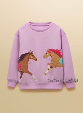 NEXT英国兔代购女童紫色大马刺绣卫衣运动衫宽松1-10岁W37-938