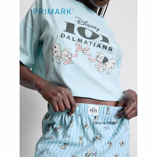 英国Primark女款成人大童蓝色101斑点狗短袖家居服睡衣裤新款全棉