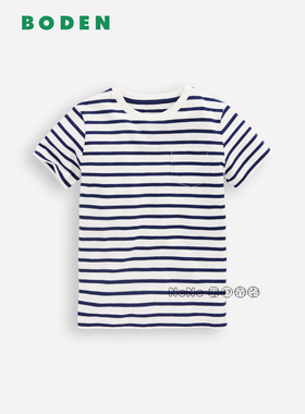 代购英国Mini BODEN正品男童蓝色条纹短袖T恤全棉2-14岁B2967