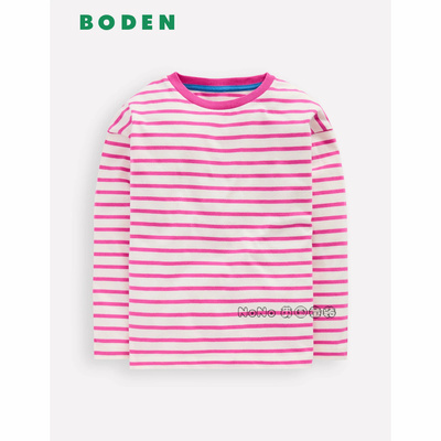 代购英国Mini BODEN女童粉白色条纹长袖T恤纯棉打底2-14岁G5759