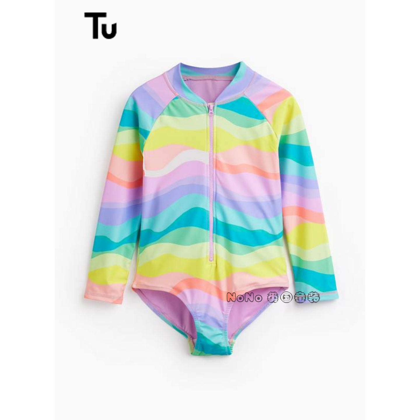 英国TU正品代购彩虹条纹长袖连体泳衣温泉防晒1-12岁SPF50+