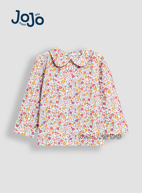 英国Jojo Maman Bebe女童黄色小碎花翻领长袖T恤纯棉1-7岁F86-302