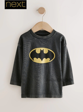 英国Next正品代购男童纯棉炭灰色蝙蝠侠长袖T恤运动衫新款AR6-328