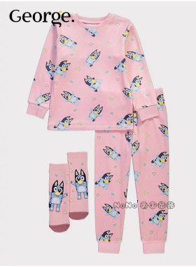 现货英国乔治George女童粉色布鲁伊家居服睡衣裤亲肤绒袜子