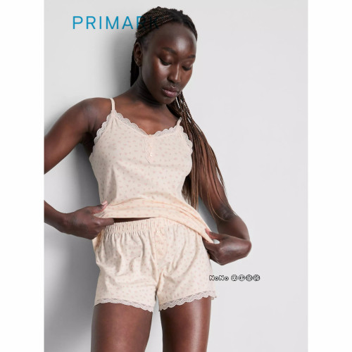 代购英国Primark女款大童粉色小碎花蕾丝吊带背心家居服睡衣短裤