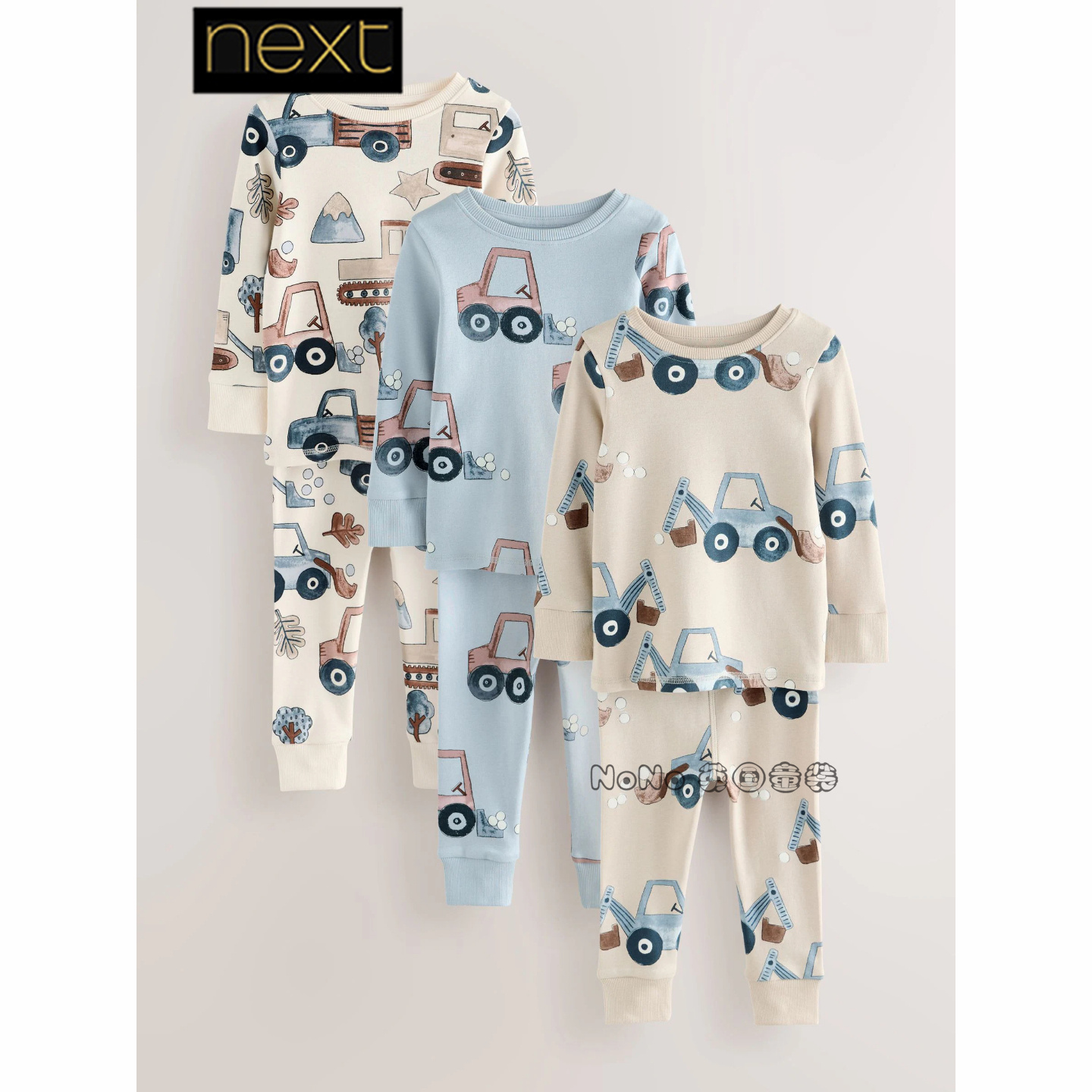 英国Next男童正品工程车挖掘机家居服睡衣秋裤1-8岁纯棉F75-391