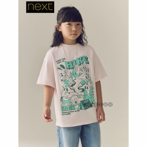 英国Next正品女大童亲子小兔子狗卡通短袖T恤3-16岁新款Y85-578