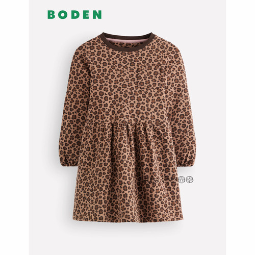 英国Mini Boden女童豹纹长袖卫衣裙连衣裙纯棉2-12岁新款G5560