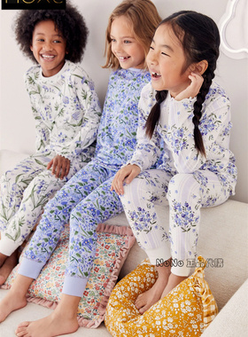 现货英国Next正品女大童兰花蓝色青花瓷家居服睡衣睡裤3套N39-301