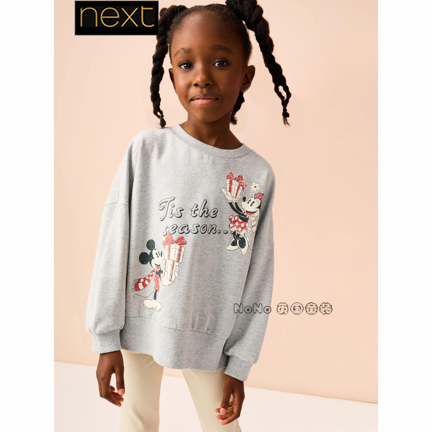 英国Next女大童亲子灰色米奇米妮上衣卫衣圆领T恤衫3-16岁F70-253
