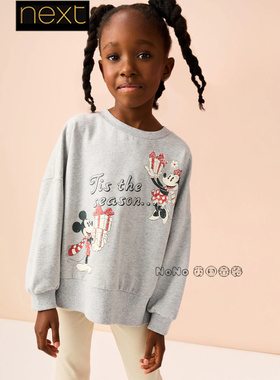 英国Next女大童亲子灰色米奇米妮上衣卫衣圆领T恤衫3-16岁F70-253