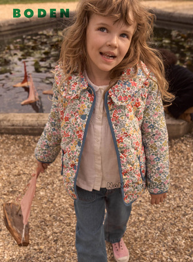 代购英国Mini BODEN女童粉红黄色碎花外套翻领棉服加厚棉衣G5634