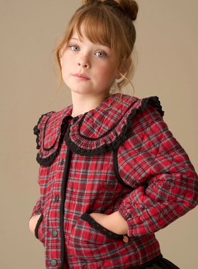 英国Angel & Rocket女大童新年红色格子外套夹克NEXT翻领Y16-312