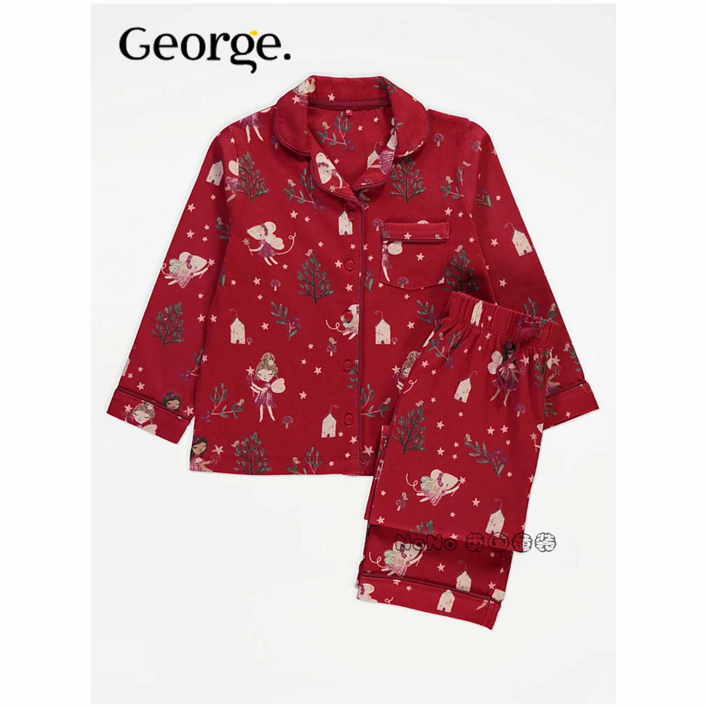 英国乔治George女童红色新年花仙子长袖家居服睡衣裤纯棉1311646