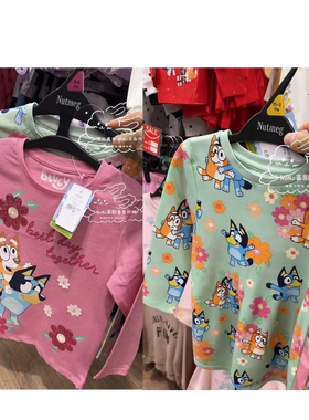 现货英国Nutmeg正品儿童粉绿色布鲁伊宾果长袖纯棉T恤休闲两件