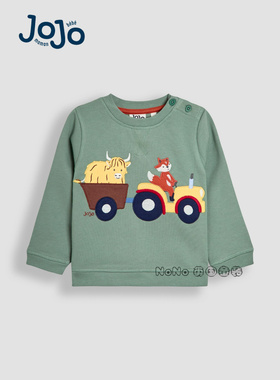 英国JoJo Maman Bebe儿童绿色牦牛狐狸刺绣运动卫衣1-7岁F96-747