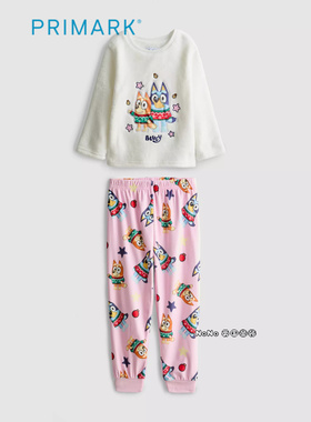 代购英国Primark女童粉白色布鲁伊宾果加绒冬季长袖家居服睡衣裤