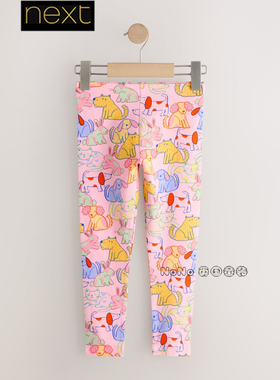 英国Next女大童款粉色小狗兔子涂鸦打底裤内搭裤3-16岁W71-871