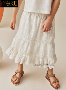 Next英国正品代购女大童亲子白色刺绣半身裙纯棉内衬E35-616