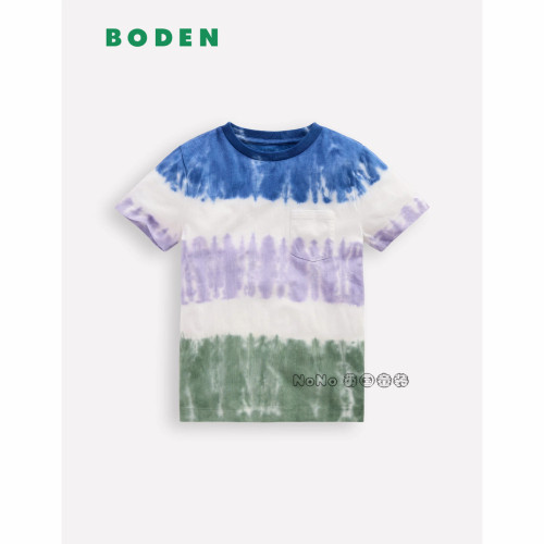 英国Mini BODEN男童蓝绿紫色扎染条纹短袖T恤全棉2-14岁新款B3029