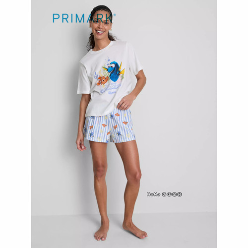 英国Primark女款成人大童蓝色迪士尼小丑鱼短袖家居服睡衣裤新款