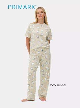代购英国Primark女款成人大童卡其色米菲兔短袖家居服睡衣裤纯棉