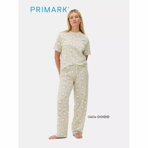 代购英国Primark女款成人大童卡其色米菲兔短袖家居服睡衣裤纯棉