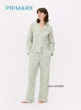 现货英国Primark女款成人大童小熊维尼条纹长袖家居服睡衣裤