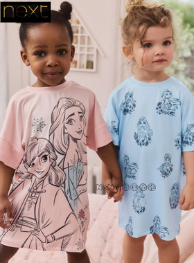Next英国正品代购女童粉蓝色迪士尼艾莎短袖连衣裙睡家居AD0-309