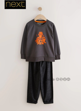 英国Next男大童灰色梭织橙字母家居服睡衣裤纯棉3-16岁F93-251