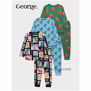 英国乔治George男童蓝绿恐龙鳄鱼长袖家居服睡衣秋裤纯棉1325305