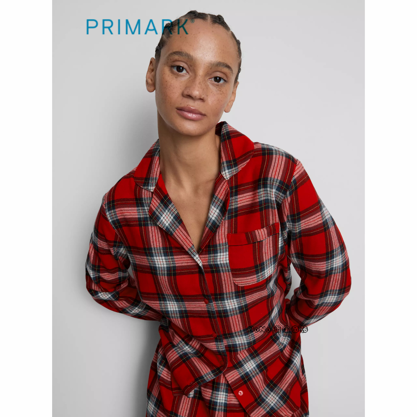 代购英国Primark女款成人大童新年红色格子纯棉家居服睡衣睡裤