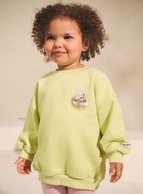 英国Next正品代购女童黄色立体苹果卫衣运动衫圆领休闲棉AR3-382