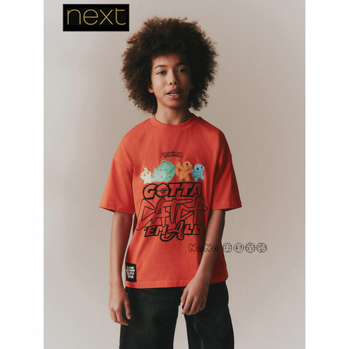 英国Next男大童红色皮卡丘宝可梦短袖T恤衫纯棉3-14岁新款H94-530