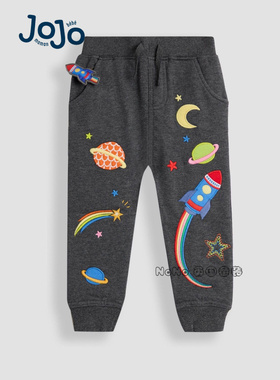 英国JoJo Maman Bebe儿童深灰色火宇宙刺绣长裤运动卫裤W25-156