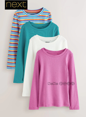 英国Next女大童亲子粉红蓝白色条纹长袖T恤纯棉3-16岁打底F70-985