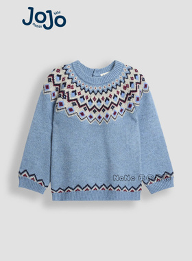 英国JoJo Maman Bebe男童蓝色费尔岛毛衣针织衫羊毛1-7岁F49-240
