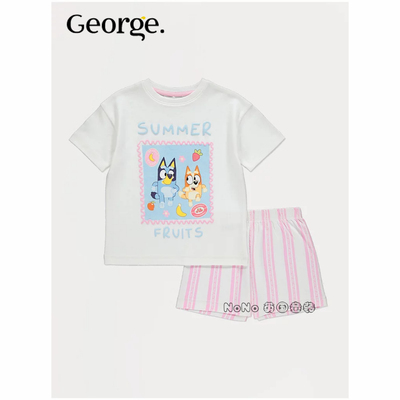 英国乔治George儿童粉白色布鲁伊宾果短袖家居服睡衣裤棉1393144