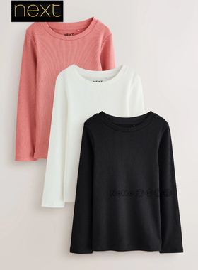 英国Next代购女大童亲子黑粉白色长袖T恤打底纯棉3-16岁F70-981