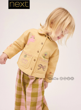 英国Next正品女童黄色卡通刺绣夹克外套阔腿裤套装1-7岁W58-872