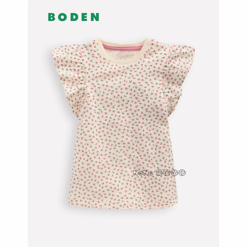 英国Mini BODEN正品女童乳白色碎花短袖T恤全棉2-14岁新款G5954