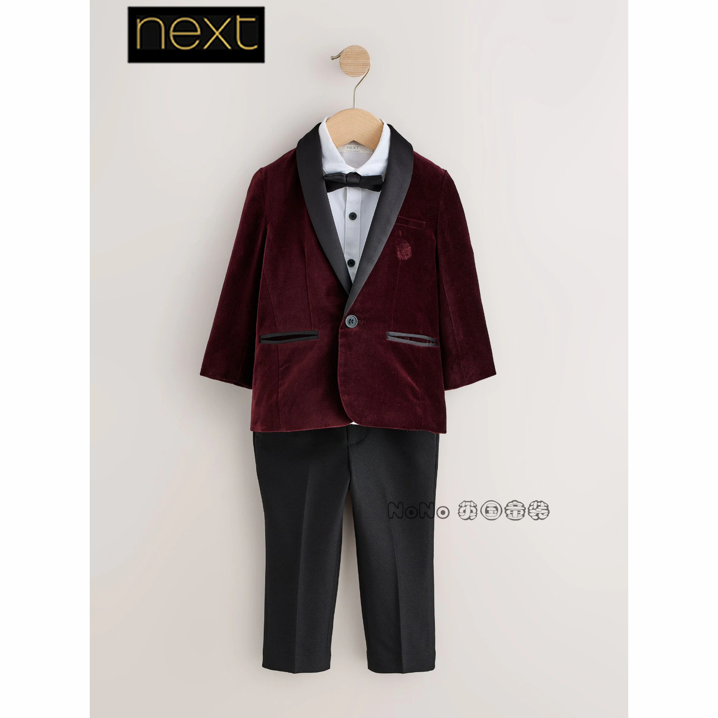 英国Next男童酒红衬衫领结礼服西装长裤演出生日套装1-9岁G64-126