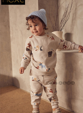 现货英国Next正品儿童卡其色卡通狐狸卫衣运动裤休闲套装D39-324