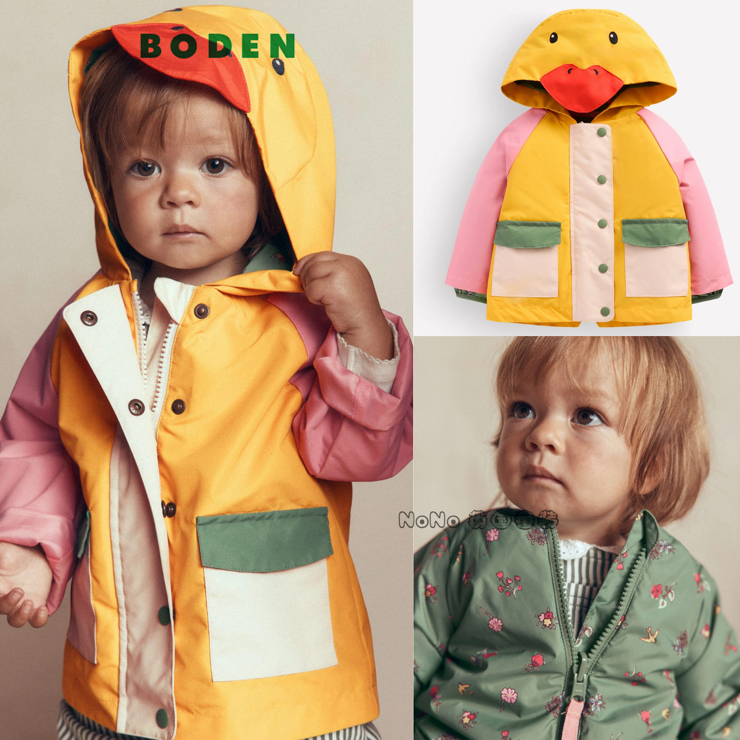 代购英国Baby BODEN婴童粉黄色小鸭子3合1风衣棉服外套0-3岁Y2936