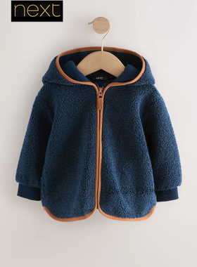英国Next正品代购男童深蓝色羊羔毛外套拉链加厚纯棉内衬F14-631